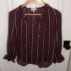 Red Black and White Striped Blouse